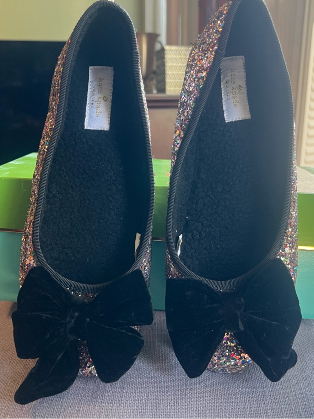 kate spade Multicolor Glitter Ballet Sussex Bedroom Slippers with Velvet Bow